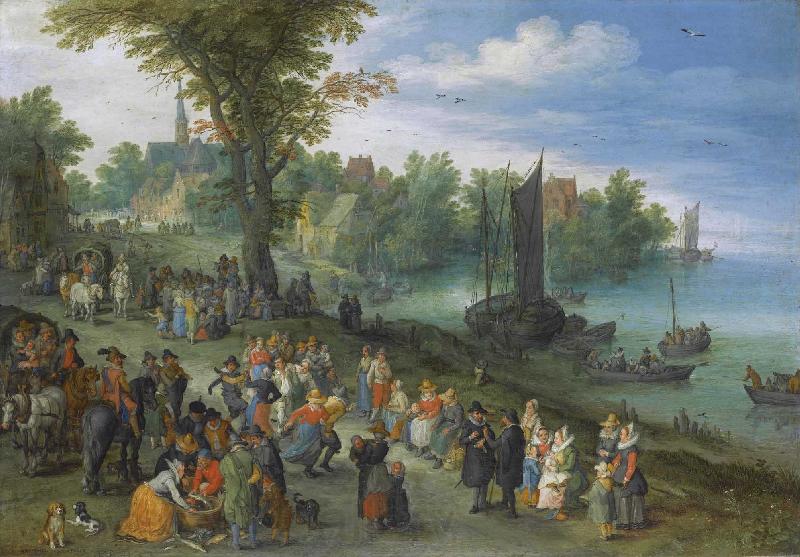 Jan Brueghel People dancing on a river bank Norge oil painting art